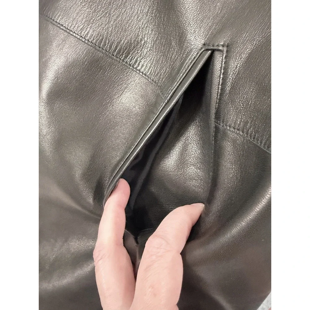 Michael Kors Collection  Black Leather Shift Dress Size 10 Made in Italy Y2K
